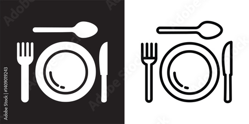 Restaurant solid and thin line web icon Vector illustration set