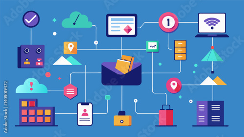 A visual representation of data being scanned and analyzed in realtime as it flows through a network with any suious activity immediately flagged.. Vector illustration