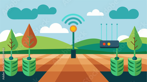 Precision soil moisture sensors can be set to alert farmers when soil moisture levels reach a critical point preventing over or under watering.. Vector illustration