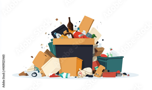 Minimalistic Vector Illustration of Trash Pile Highlighting Waste Management and Environmental Issues