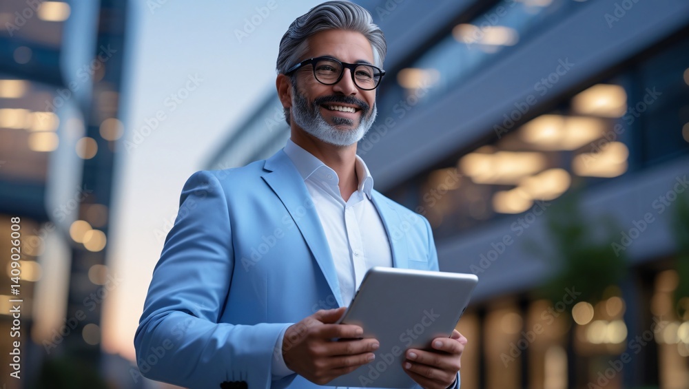 Fototapeta premium Confident Mature Businessman Using Tablet in City Setting