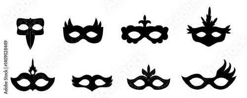 Mask vintage silhouette carnival masque, face mystery costume for ball, party or masquerade. Set simple costume.