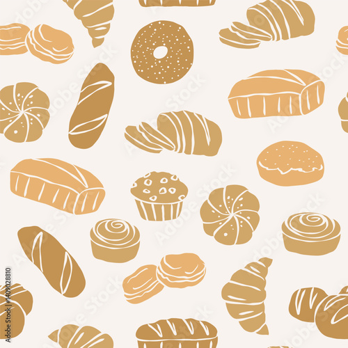 Flat vector doodle pastry seamless pattern