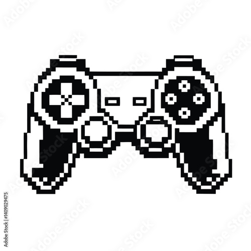 Black & White Pixel Art Game Controller, Retro Gaming, 8bit Style, Isolated
