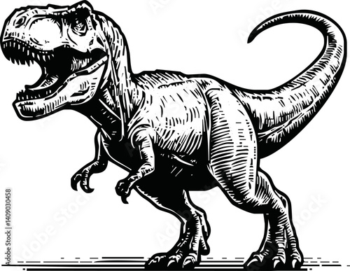 Graphical t-rex running isolated on white, vector illustration,angry dinosaur