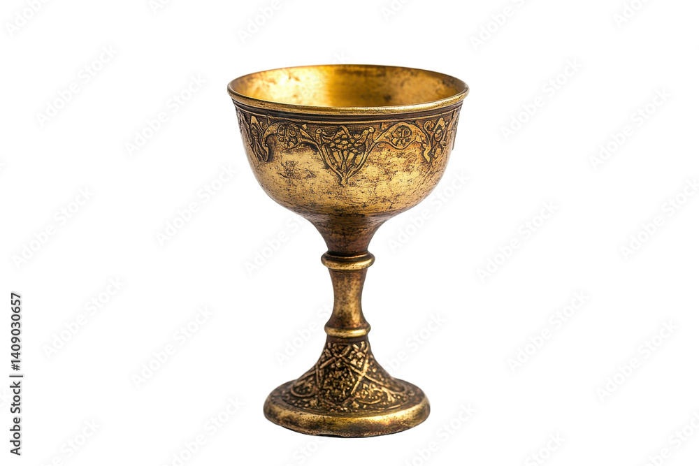 Elegant antique chalice in gold with weathered texture isolated clearly on a white background Elegant antique chalice in gold with weathered texture isolated clearly on a white background