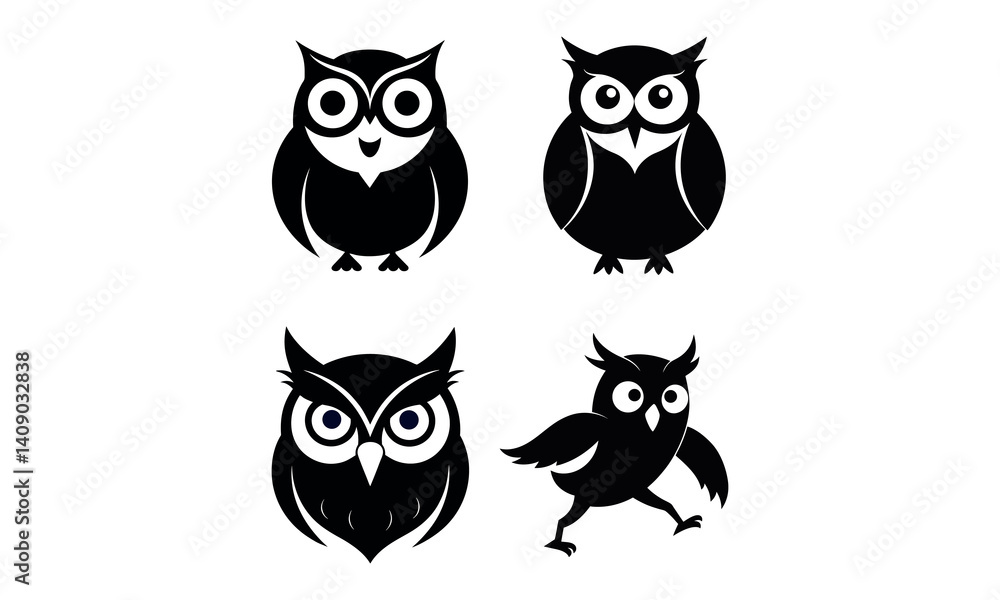 Fototapeta premium Owl silhouette Icon Set