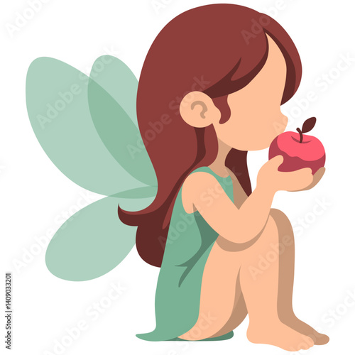 Sprite Fairy Holding Apple Illustration.