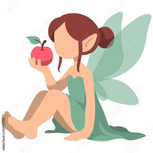 Sprite Fairy Holding Apple Illustration.