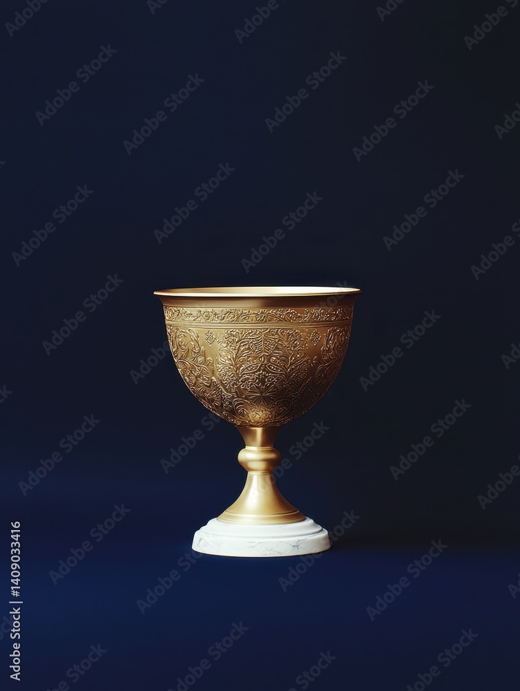 Elegant Golden Goblet on Dark Background with Intricate Design Elegant Golden Goblet on Dark Background with Intricate Design