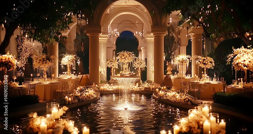 Obraz na płótnie Luxurious wedding scenes in elegant natural and architectural settings, surrounded by florals, candlelight, and evolving romantic atmospheres... w salonie