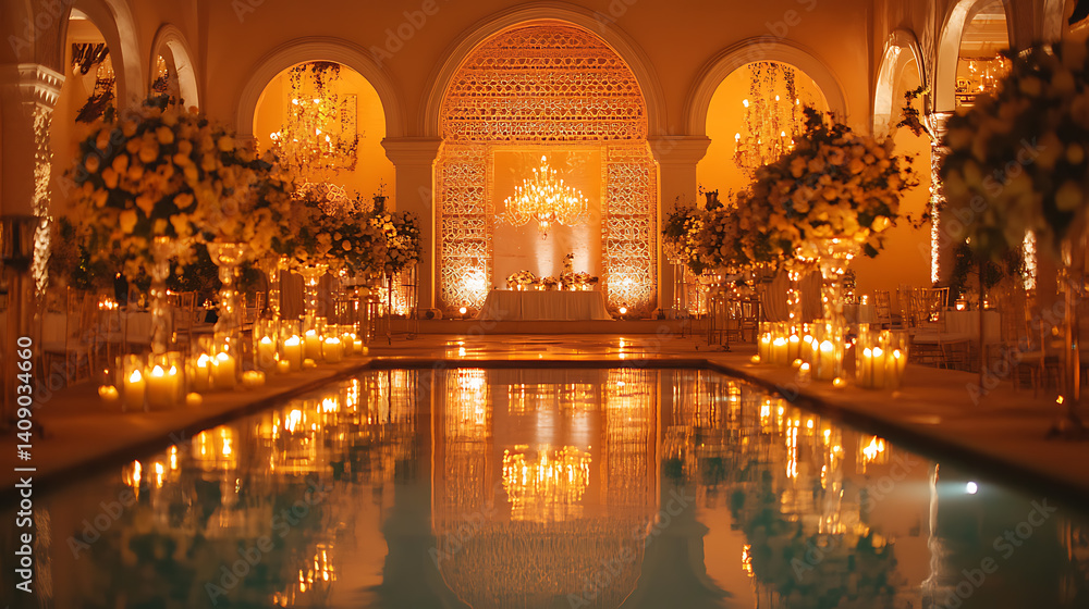 Luxurious wedding scenes in elegant natural and architectural settings, surrounded by florals, candlelight, and evolving romantic atmospheres...
