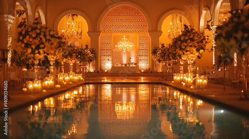 Obraz na płótnie Luxurious wedding scenes in elegant natural and architectural settings, surrounded by florals, candlelight, and evolving romantic atmospheres... w salonie