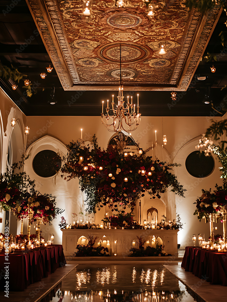 Luxurious wedding scenes in elegant natural and architectural settings, surrounded by florals, candlelight, and evolving romantic atmospheres...