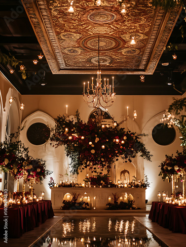 Luxurious wedding scenes in elegant natural and architectural settings, surrounded by florals, candlelight, and evolving romantic atmospheres...