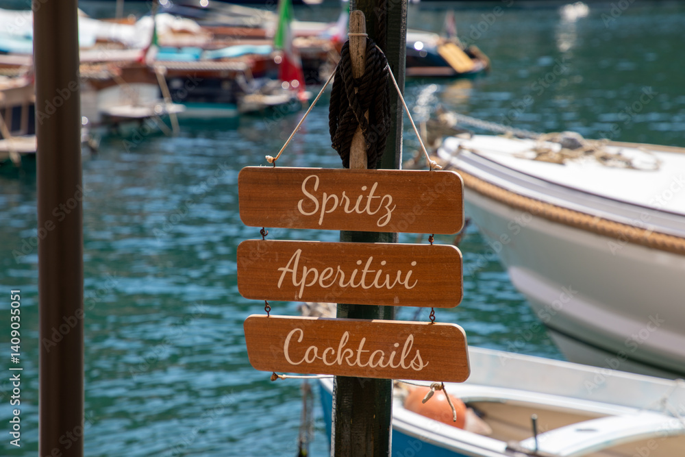 text italian cocktails spritz aperitivi means aperitifs front building cafe bar in harbour city street