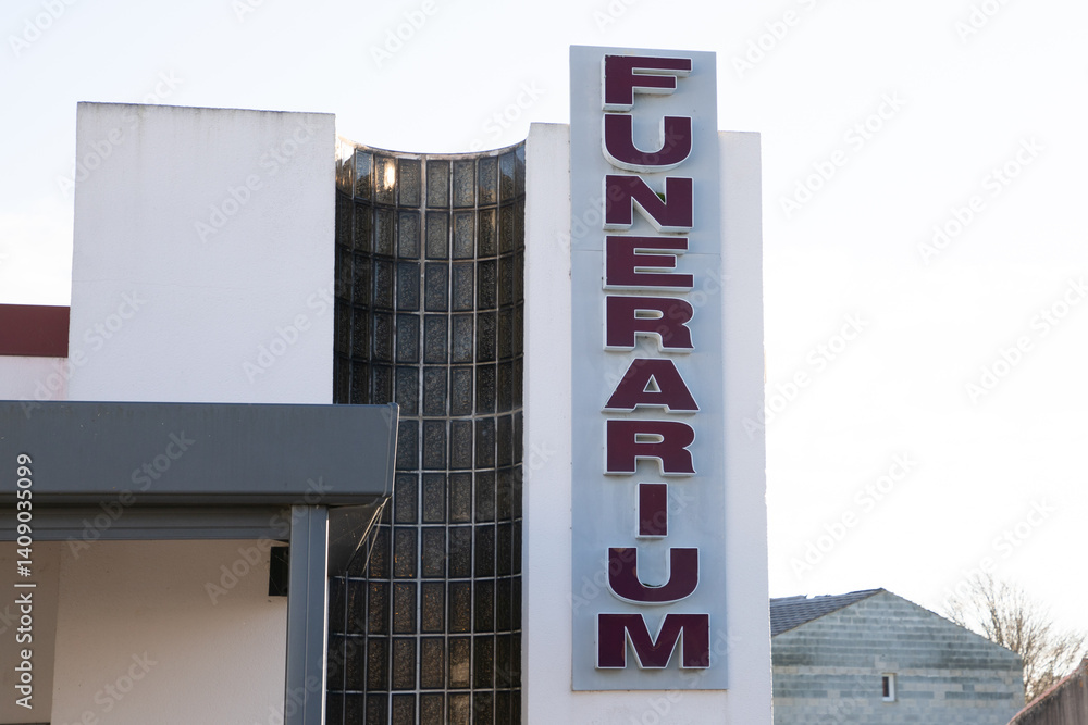 funerarium french text means service funeral home shop facade mortician undertaker