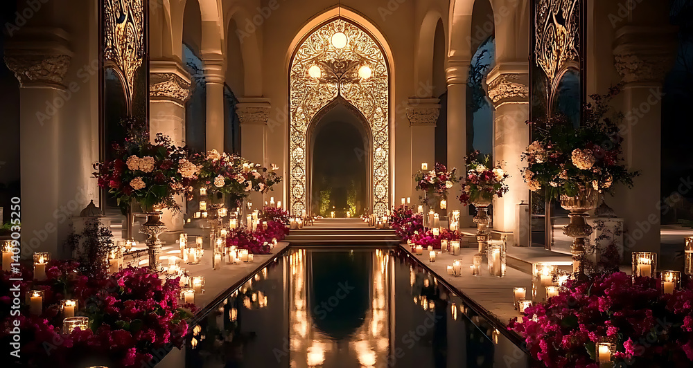 Luxurious wedding scenes in elegant natural and architectural settings, surrounded by florals, candlelight, and evolving romantic atmospheres...