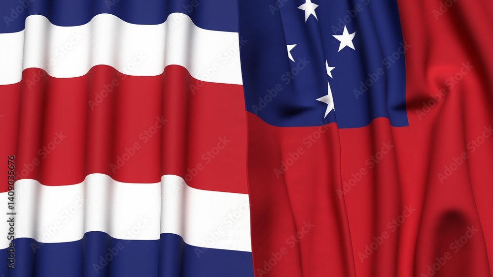 Fototapeta premium Flags of COSTA RICA and SAMOA with realistic cloth texture