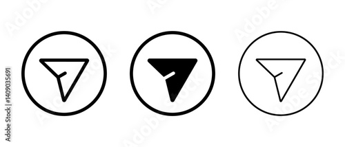 Share arrow icon set on circle line. Send message button sign symbol