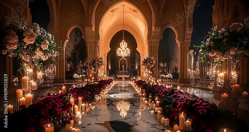 Obraz na płótnie Luxurious wedding scenes in elegant natural and architectural settings, surrounded by florals, candlelight, and evolving romantic atmospheres... w salonie