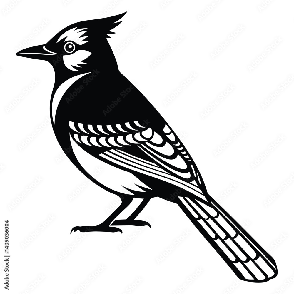 Fototapeta premium Blue jay bird black silhouette, Blue jay vector art and illustration, Bird vector 