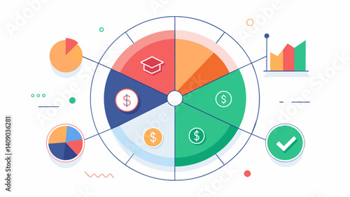 A radar chart displays a users saving and spending habits across different categories giving them a complete picture of their financial behaviors.. Vector illustration