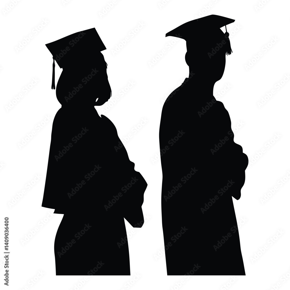 Man woman in graduation cap vector silhouette