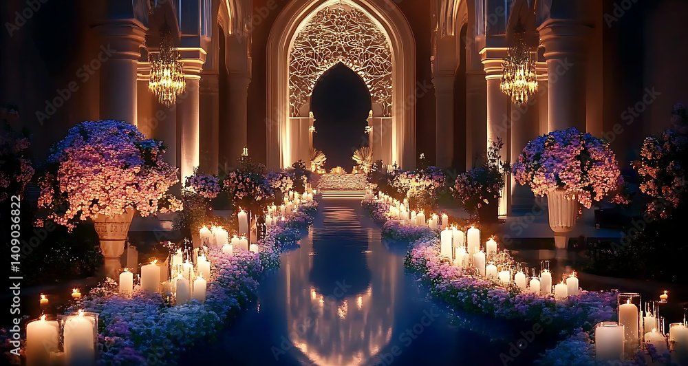 Luxurious wedding scenes in elegant natural and architectural settings, surrounded by florals, candlelight, and evolving romantic atmospheres...