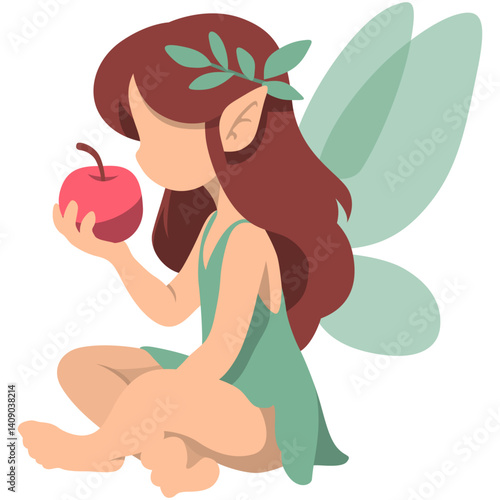 Sprite Fairy Holding Apple Illustration.