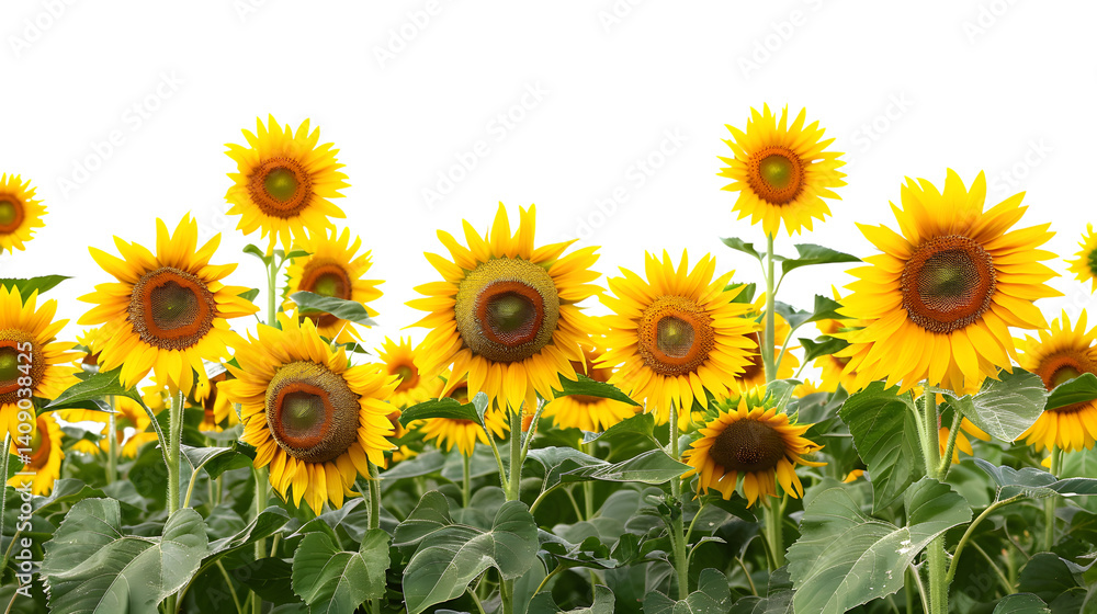 Fototapeta premium Scenic Panorama Shot of Beautiful Day Over Sunflowers Field, Nature Landscape
