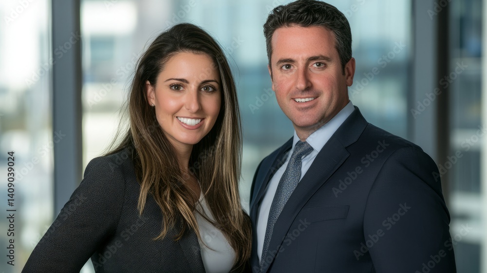 Two confident business professionals in formal attire -- professionalism and success in the modern workplace
Two confident business professionals in formal attire -- professionalism and success in the modern workplace