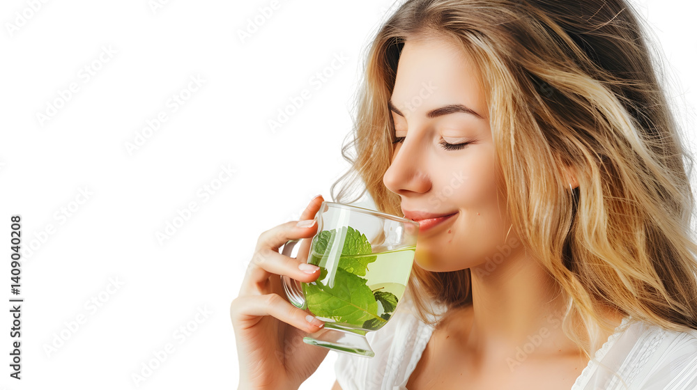 Professional Woman Enjoying Organic Green Tea for Healthcare and Wellness Professional Woman Enjoying Organic Green Tea for Healthcare and Wellness