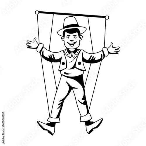 Human marionette performance illustration in glyph style 
