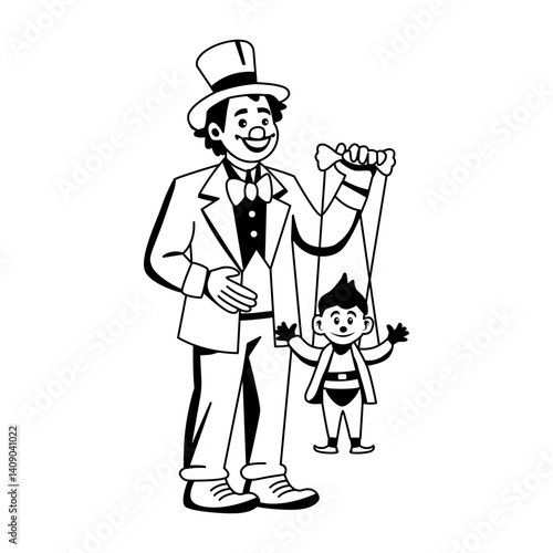 Circus puppet performance illustration in glyph style 
