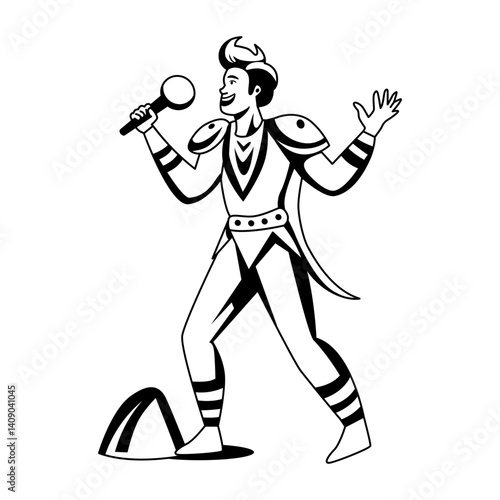A glyph illustration of a performer holding in mic 
