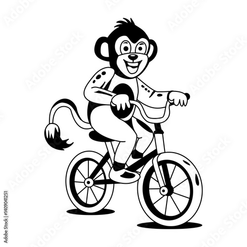 A glyph illustration of a monkey riding a bicycle in circus 
