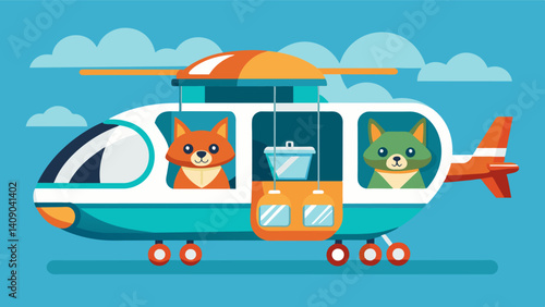 Even pets can travel in style in the specially designed compartments within the air taxis complete with builtin food and water dispensers.. Vector illustration