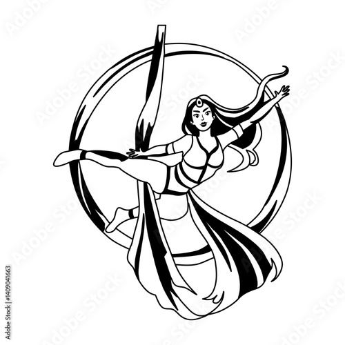 A glyph illustration of a circus girl doing aerial dance 
