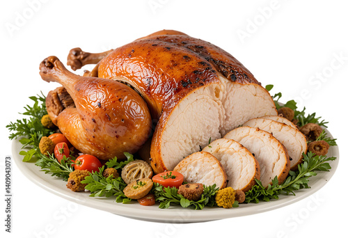Delicious roasted turkey isolated on transparent background
