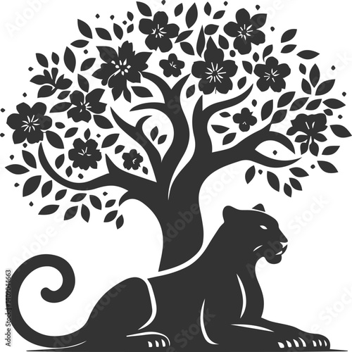 Forest with leopard vector animal silhouette