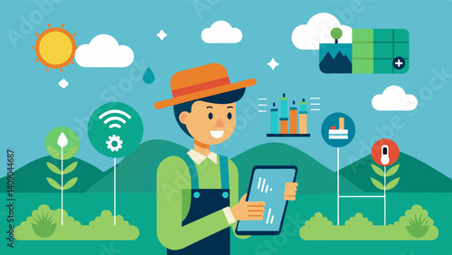 Remote monitoring Farmers can access realtime weather data and alerts from anywhere allowing them to make necessary adjustments to their irrigation fertilization and harvesting. Vector illustration