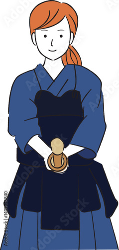 手書き　剣道女子　一般の部　中段の構え　正面