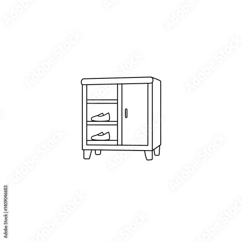Shoe Cabinet one line art, and no color on white background