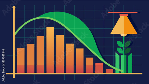 The inverted bell curve on the graph showed a sharp peak in crop yields during the mid20th century followed by a steady decline in yields as climate change intensified.. Vector illustration