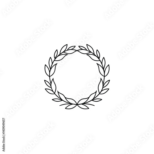 Принти на полотні A circular floral wreath one line art, and no color on white background
