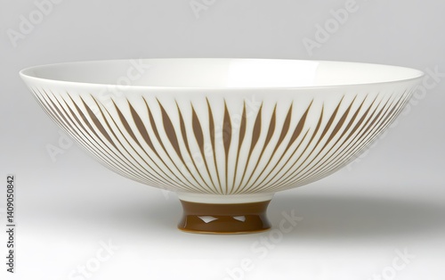 Elegant White Ceramic Bowl with Brown Linear Pattern