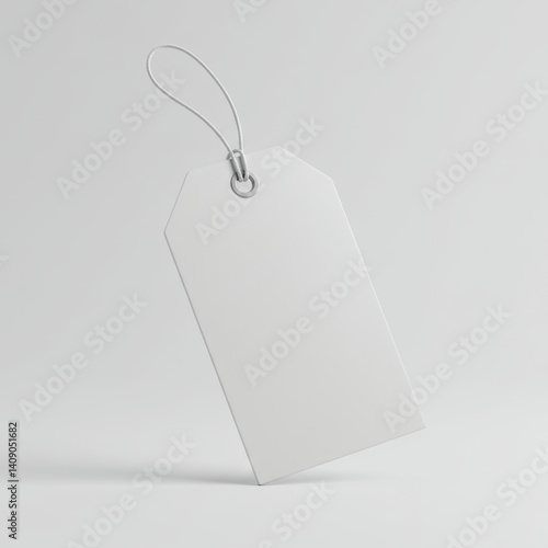 Blank white price tag with white string on a white background