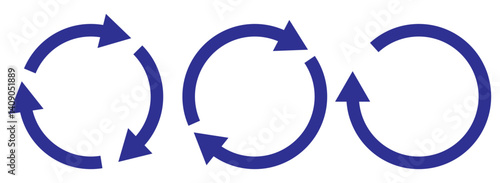 circle arrow icon set. Blue circular arrow icon, refresh, reload arrow icon symbol sign. Blue Reload vector icon set. repeat vector. restart or reset sign.  Repeat cycle symbol. Blue rotation arrow.