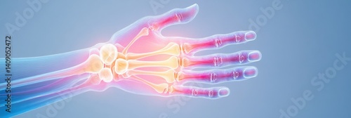 Educational diagram illustrating inflamed joints in a hand affected by psoriatic arthritis